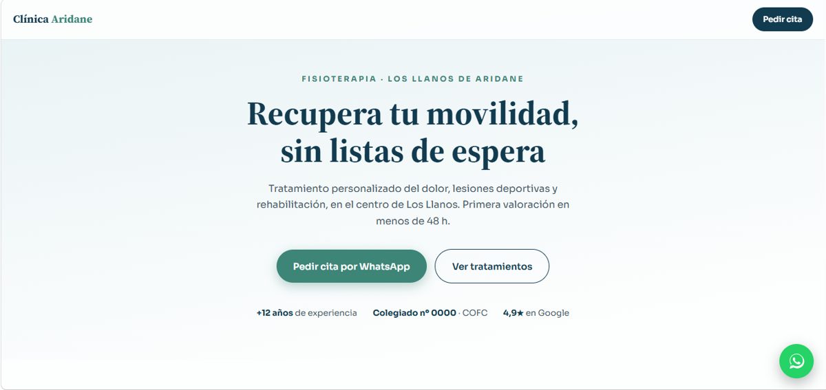 Demo de web para clínica: Clínica Aridane Fisioterapia